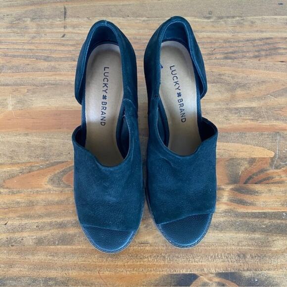 Lucky Brand Black Open Toe Wedge Tylera Booties - SIze 8 - Picture 5 of 10